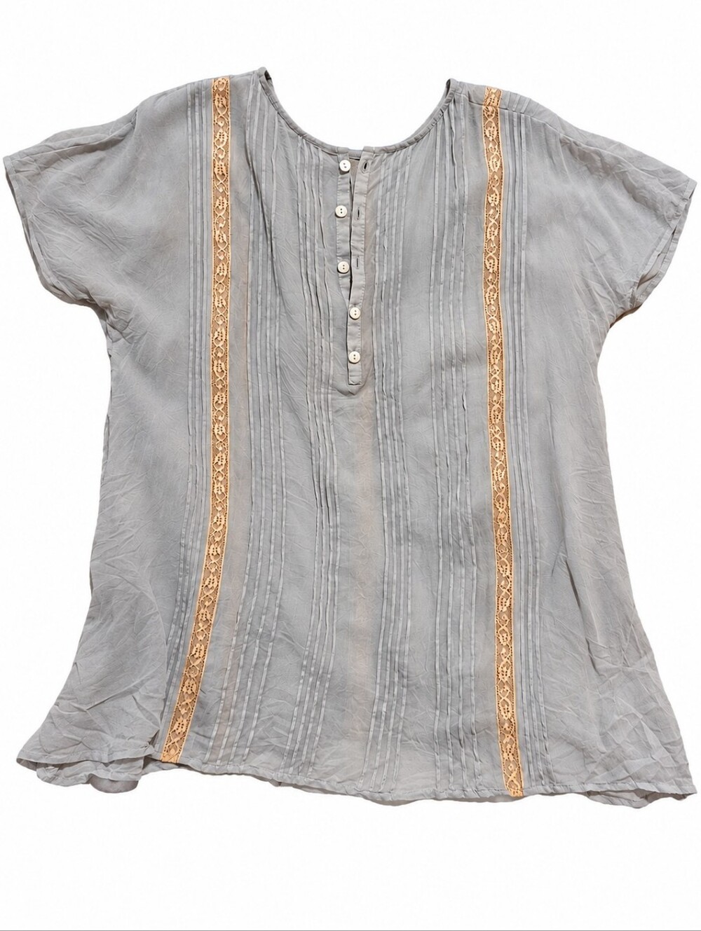 Gold Hawk Silk And Lace Blue And White Sheer Henley Top